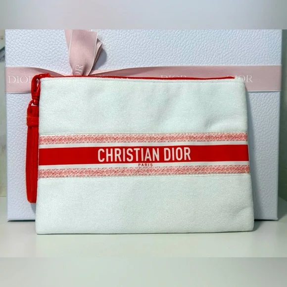 NWOT Dior beauty white pouch with an orange stripe - Picture 1 of 4